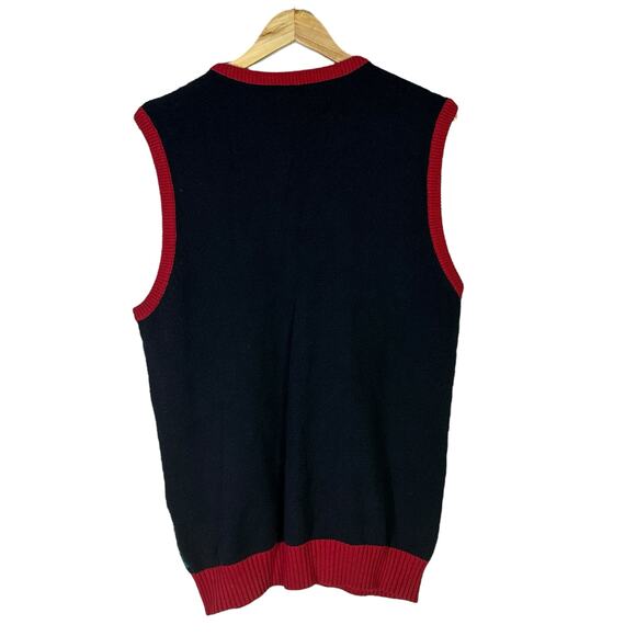 Ugly Christmas Sweater Vest Mens L Black Red Reindeer Santa Knit Holiday Retro - Picture 4 of 7